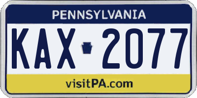 PA license plate KAX2077