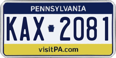 PA license plate KAX2081