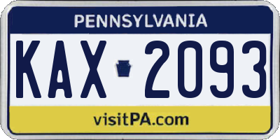 PA license plate KAX2093