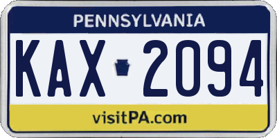 PA license plate KAX2094