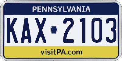 PA license plate KAX2103
