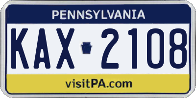 PA license plate KAX2108