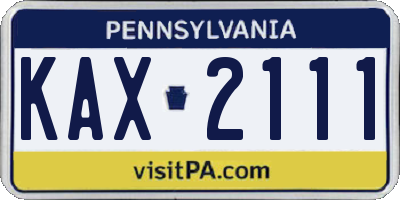 PA license plate KAX2111