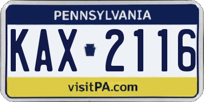 PA license plate KAX2116