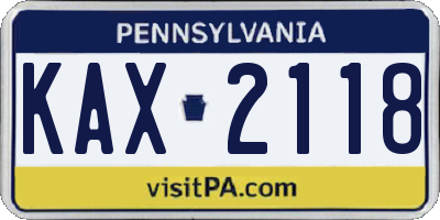 PA license plate KAX2118