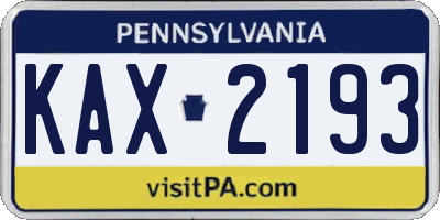 PA license plate KAX2193