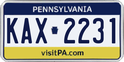 PA license plate KAX2231