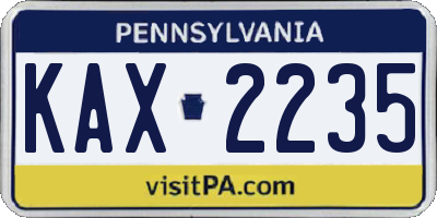 PA license plate KAX2235