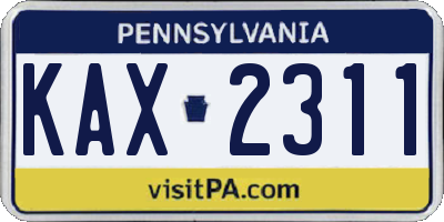 PA license plate KAX2311