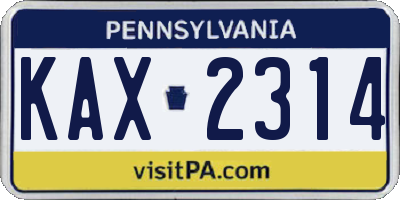 PA license plate KAX2314