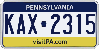 PA license plate KAX2315
