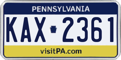 PA license plate KAX2361