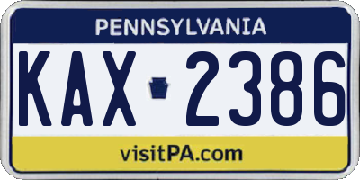 PA license plate KAX2386