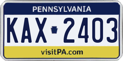 PA license plate KAX2403