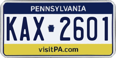 PA license plate KAX2601