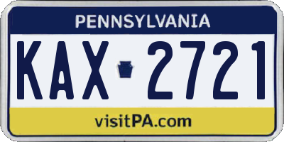 PA license plate KAX2721