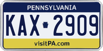 PA license plate KAX2909