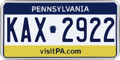 PA license plate KAX2922