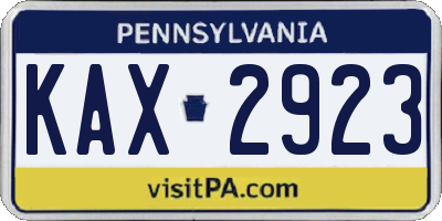 PA license plate KAX2923