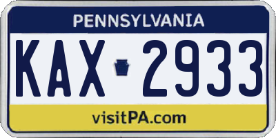 PA license plate KAX2933