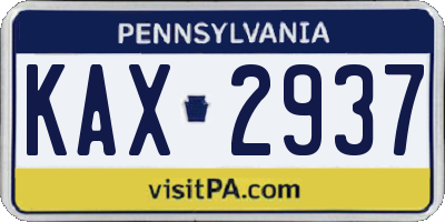 PA license plate KAX2937