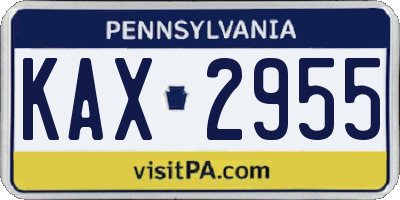 PA license plate KAX2955