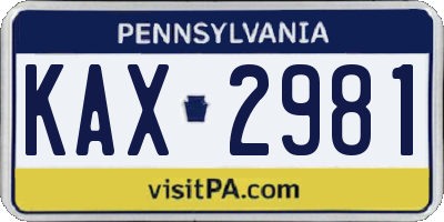 PA license plate KAX2981