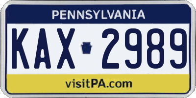 PA license plate KAX2989