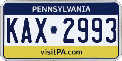 PA license plate KAX2993