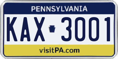 PA license plate KAX3001