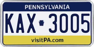 PA license plate KAX3005