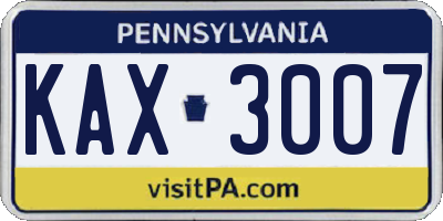 PA license plate KAX3007