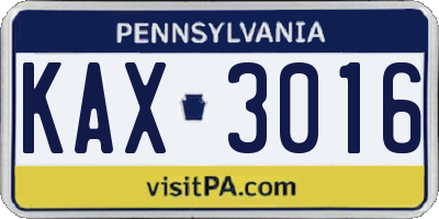 PA license plate KAX3016