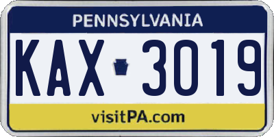 PA license plate KAX3019