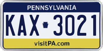 PA license plate KAX3021