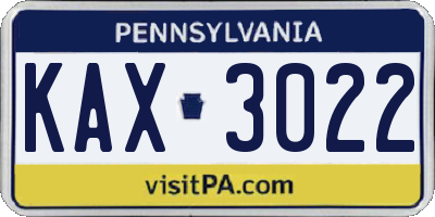 PA license plate KAX3022