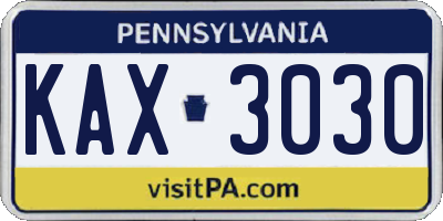PA license plate KAX3030