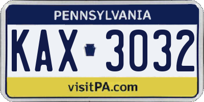 PA license plate KAX3032
