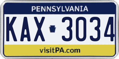 PA license plate KAX3034