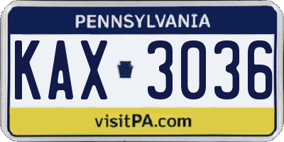 PA license plate KAX3036