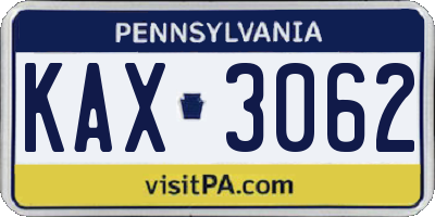 PA license plate KAX3062