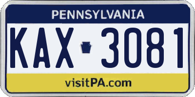 PA license plate KAX3081