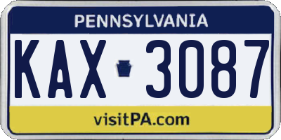 PA license plate KAX3087