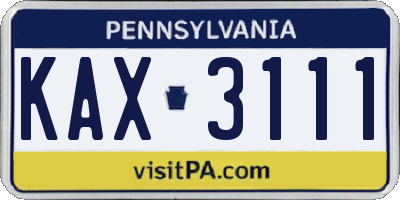 PA license plate KAX3111