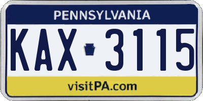 PA license plate KAX3115