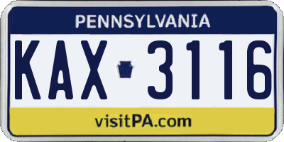 PA license plate KAX3116