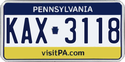 PA license plate KAX3118
