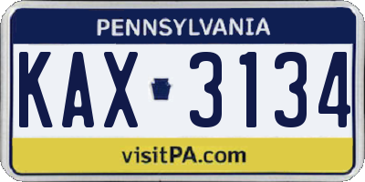 PA license plate KAX3134