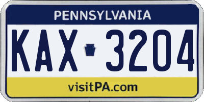 PA license plate KAX3204