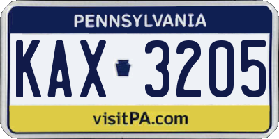 PA license plate KAX3205